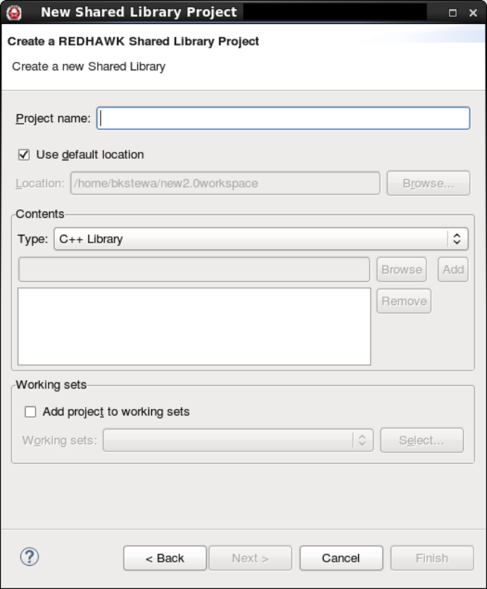 Create a REDHAWK Shared Library Project Dialog