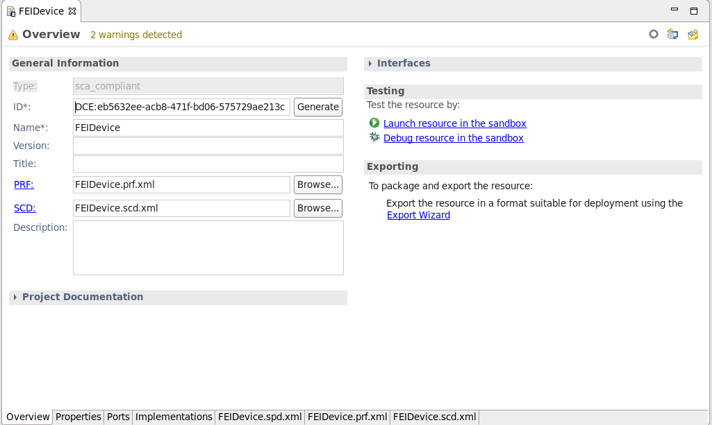 The FEI Device Overview Tab