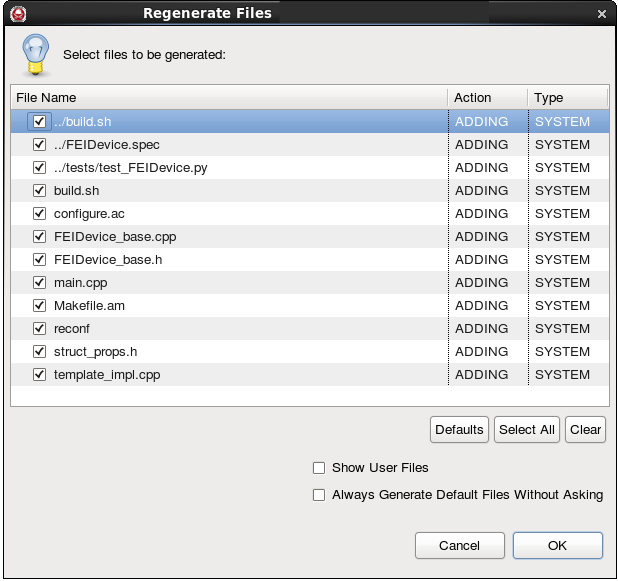 The Regenerate Files Dialog