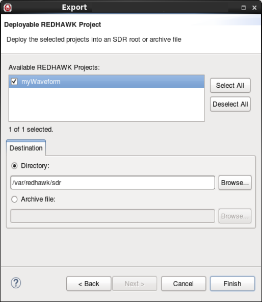 Deployable REDHAWK Project Dialog