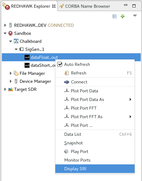 Port Context Menu with Display SRI Selected